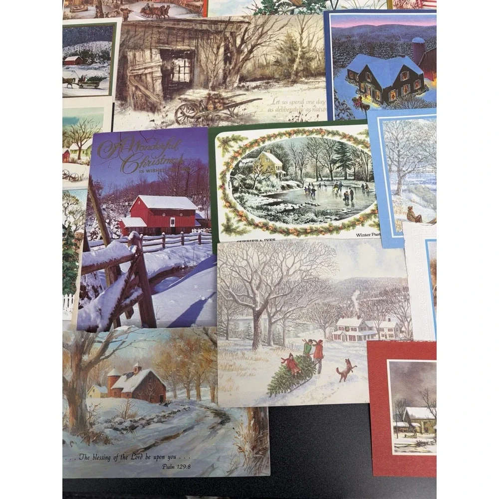 Vintage Christmas Cards Fronts ONLY Houses Barns More Scrapbooking Crafts 50+
